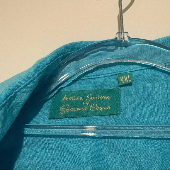 Giacomo Cinque Linen button front Shirt Antica Sartoria blue women’s size XXL - Picture 3 of 5